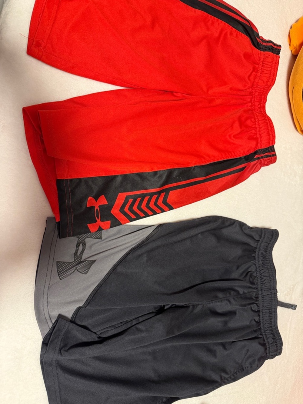 Under Armour Red & Black and Black & Gray Athletic Shorts Duo